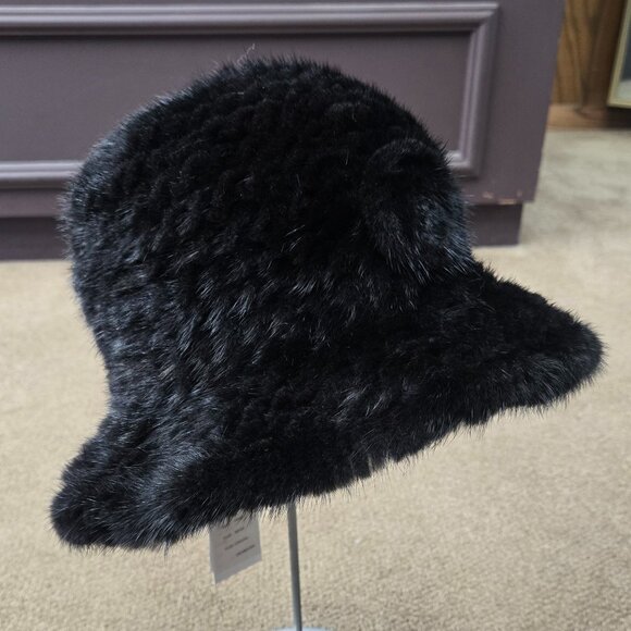 Black dyed Knitted Ranch Mink Fur Hat with Rose main image 4